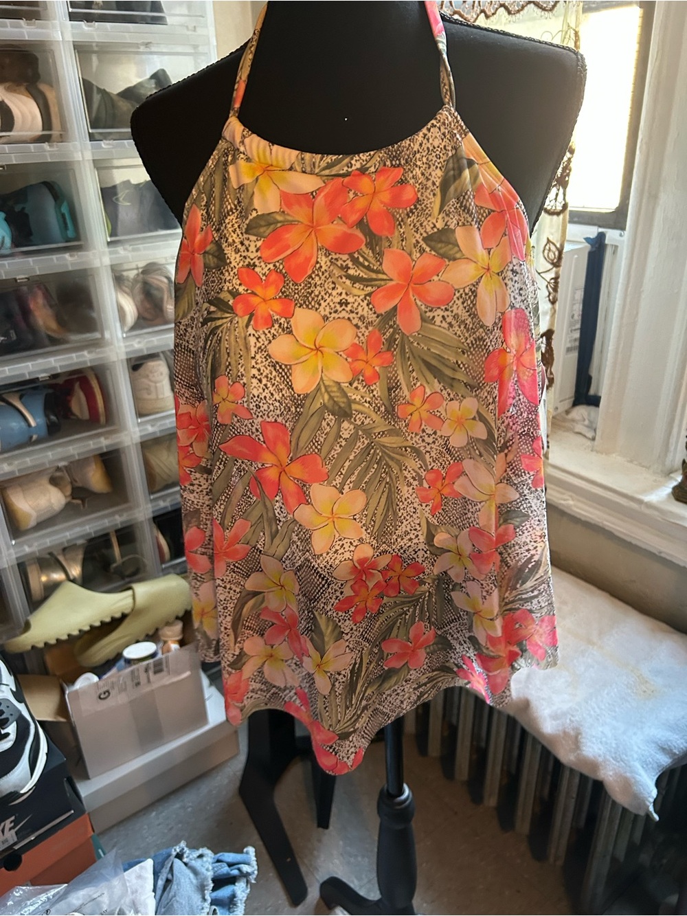 Coco Reef Aura Ruffle Tankini Top - Coral, Pink, Yellow, Olive - Picture 2 of 8